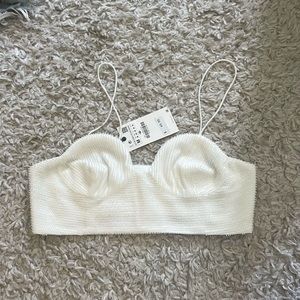 Zara white beaded top w satin straps. Brand new with tags size medium.